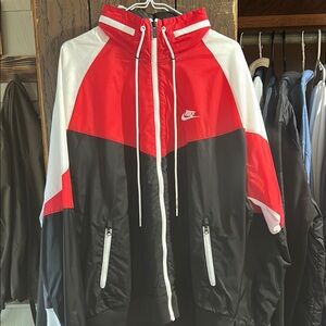 Nike Red and Black Windbreaker Jacket with Hood